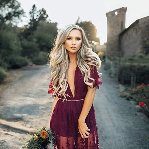 2xHP💝Merlot Lace Maxi Dress/Romper sz medium - Picture 2 of 16